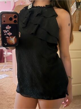 BCX Black Ruffle Halter Mini Dress